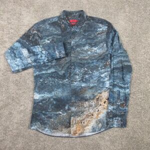 Hugo Boss Shirt Mens Large Blue Graphic Print Beach Galaxy Space Slim Button Up